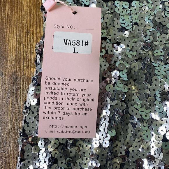 NWT Maner Black/Silver Ombre sequin skirt bodycon Sz L Glitter - Picture 3 of 5